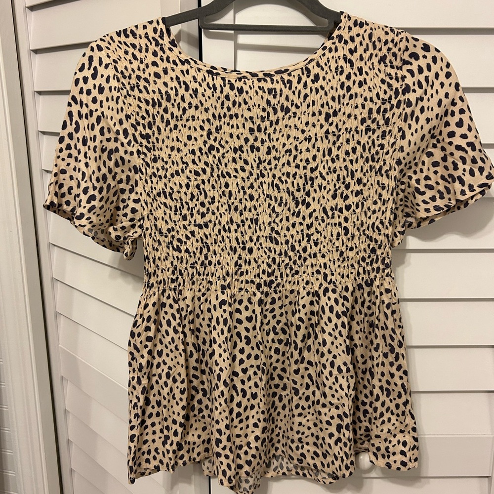 URBAN Romantics Beige and Deep Navy Leopard Blouse